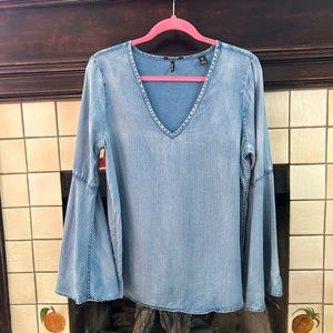 Scotch + Soda Denim Look Flare Sleeve Top Sz 2